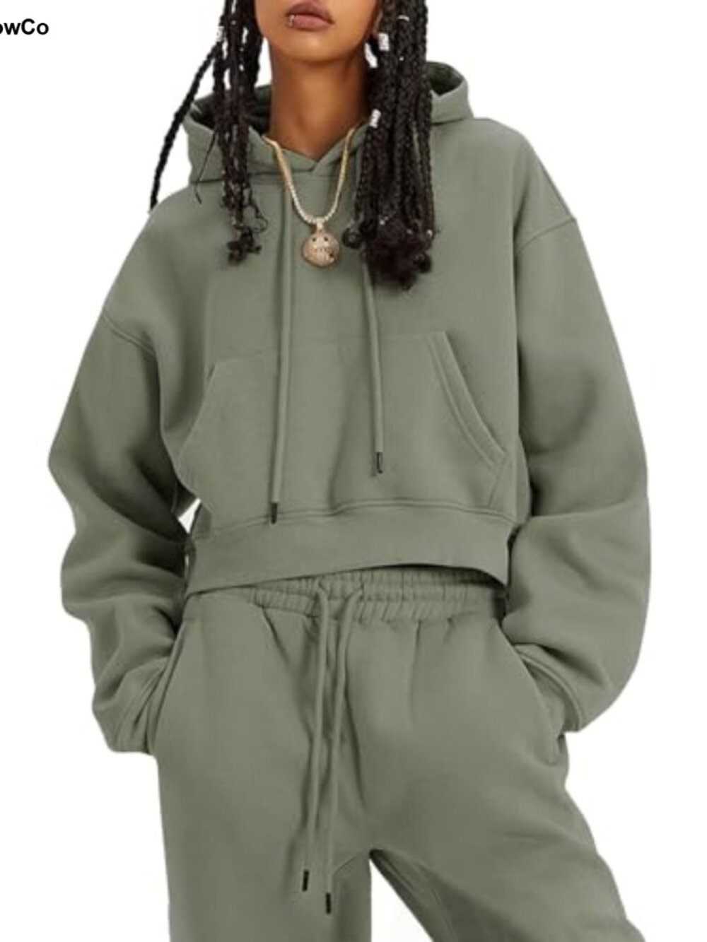 Fleece 2 Piece Outfit Crop Hoodie Jogger Sweatsuit Set Loungewear Gym